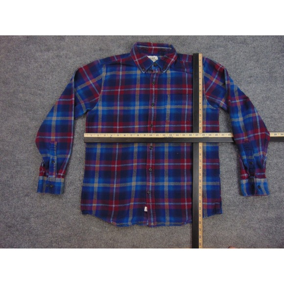 Blake Shelton Lands' End Flannel Shirt Mens Med Red Blue Plaid Long Sleeve - Picture 4 of 8